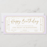 Purple Birthday Babysitting Gift Voucher Card