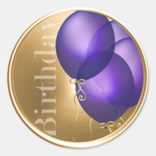 Purple Birthday Balloons Gold Envelope Seal