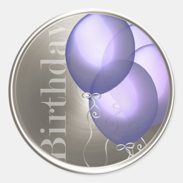 Purple Birthday Balloons Silver Envelope Seal (Front)