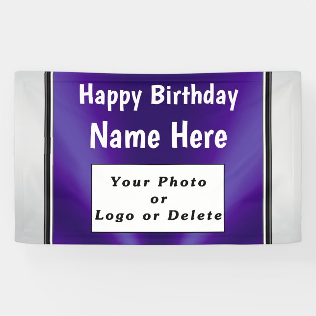Purple Birthday Banner with Your Photo and Name (Horizontal)