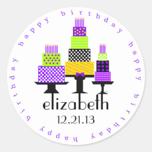 Purple Birthday Cakes Happy Birthday Classic Round Sticker