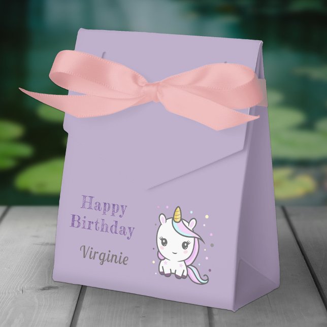 Purple Birthday Favour Box with a Cute Unicorn (Cute Unicorn Favor Box)