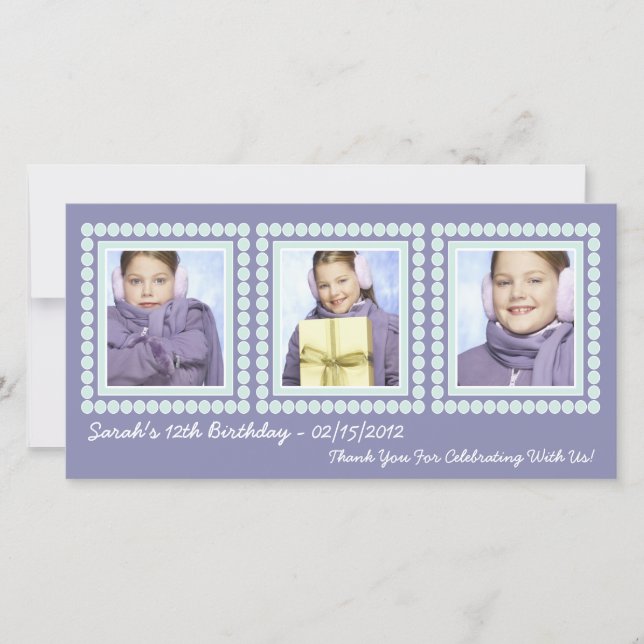 Purple Birthday Girl Thank You Photo Cards (Front)
