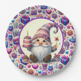 Purple Birthday Gnome Paper Plate