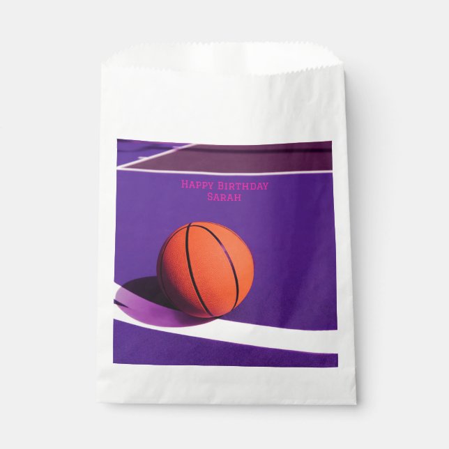 Purple Birthday Party Court  Sports  Basketball  Favour Bags (Front)