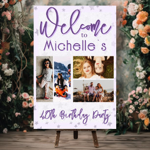 Purple Birthday Party Photo Collage Welcome Acrylic Sign