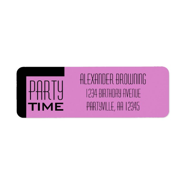 Purple Birthday Party Time Geometric Address Label (Front)