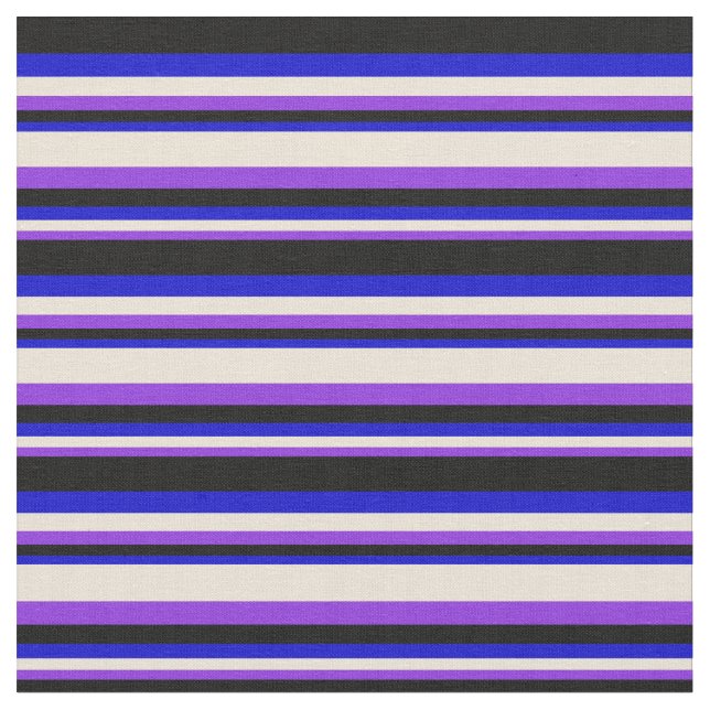 Purple, Bisque, Blue & Black Striped Pattern Fabric (Close Up)