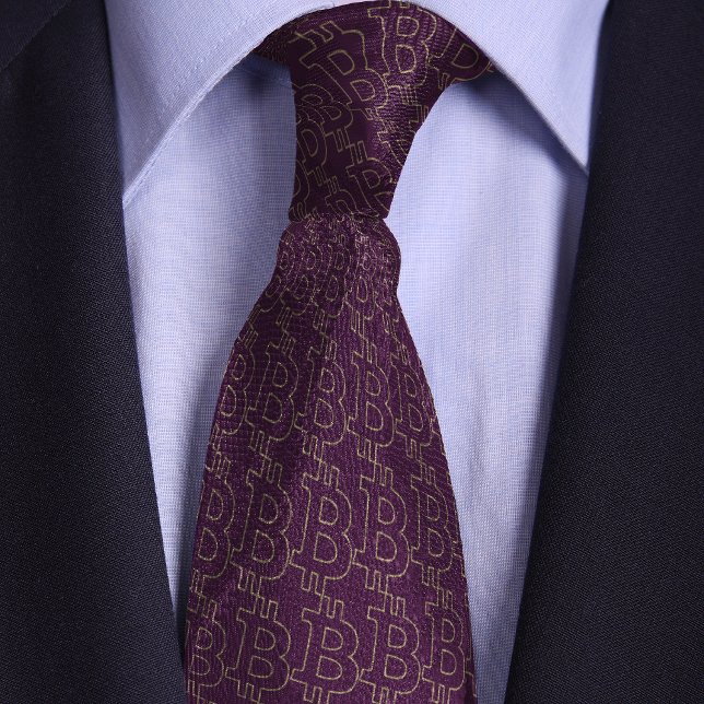 Purple Bitcoin Symbol Outline Pattern Tie (Creator Uploaded)