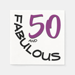 Purple & Black "50 and Fabulous" Birthday Party Napkin