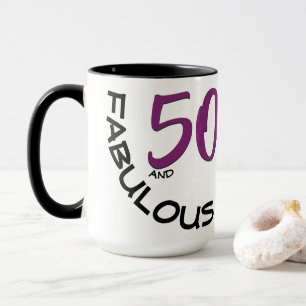 Purple & Black 50 and Fabulous Birthday Typography Mug