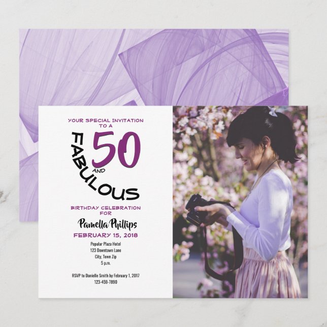 Purple & Black "50 and Fabulous" Party Invitation (Front/Back)