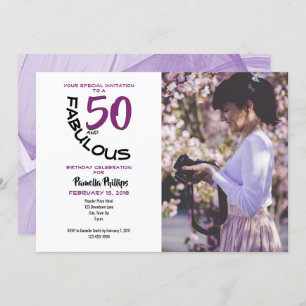 Purple & Black "50 and Fabulous" Party Invitation