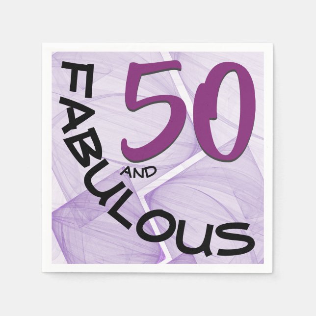 Purple Black 50 and Fabulous Typography Birthday Napkin (Front)