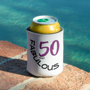 Purple & Black 50th Birthday Typography Can Cooler