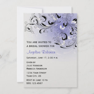 Purple Black Abstract Swirls Bridal Shower Invitat Invitation