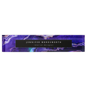 Purple Black Agate Geode Modern Professional Nameplate