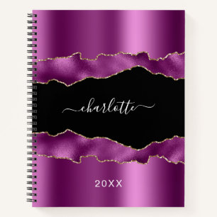 Purple black agate marble name script  notebook