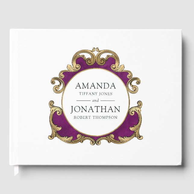 Purple, Black and Gold Floral Gothic Wedding Guest Book (Front)