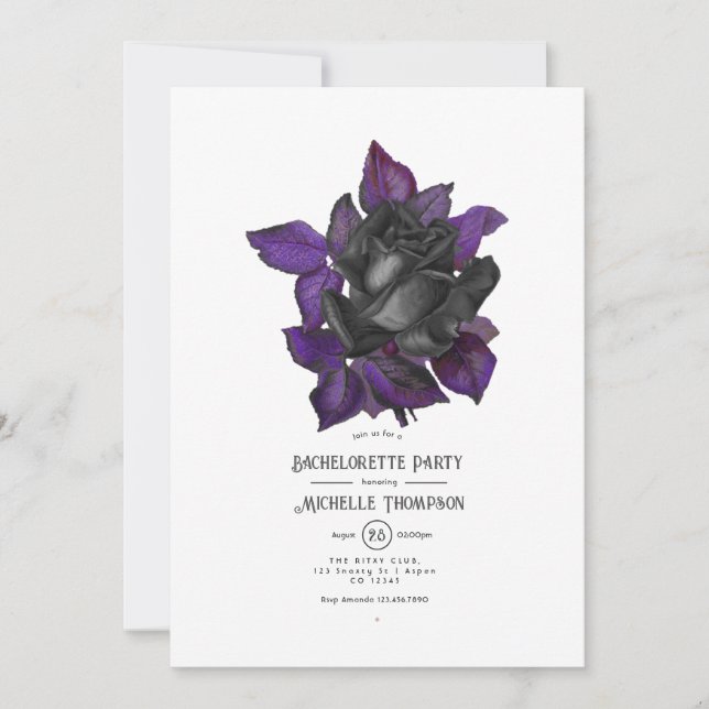 Purple Black and Gold Gothic Bachelorette Invitation (Front)
