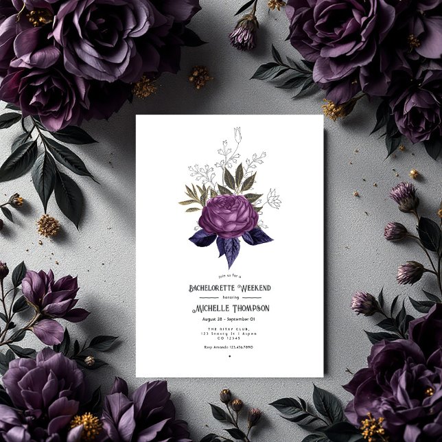 Purple Black and Gold Gothic Bachelorette Weekend Invitation (Purple Black and Gold Gothic Bachelorette Weekend Invitation)