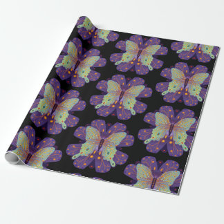 Purple, Black, and Pale Blue Butterfly  Wrapping Paper