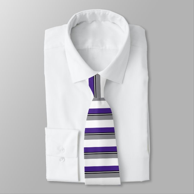 Purple Black and Silver Banded Tie (Tied)