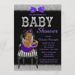 Purple Black and Silver Ethnic Girl Baby Shower Invitation