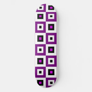 Purple Black and White Checkered Squares Pattern Skateboard