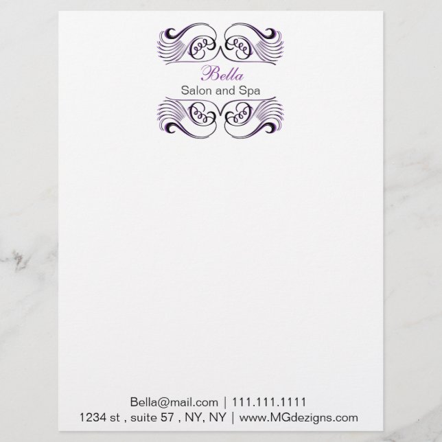 Purple black and white Chic Business letterheads Customised Letterhead (Front)