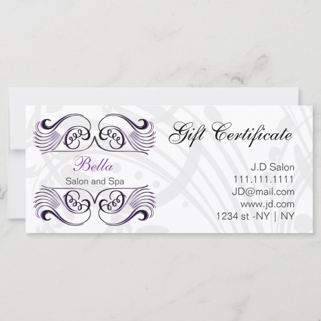 Purple,black and white Chic Gift Certificates (Front)