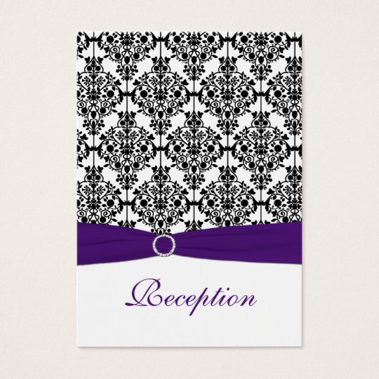 Purple, Black and White Damask Reception Card