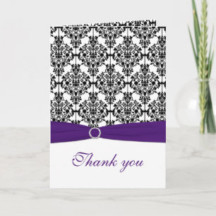 Purple, Black, and White Damask Thank You Card