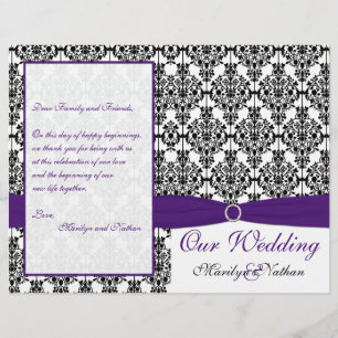 Purple, Black, and White Damask Wedding Program II
