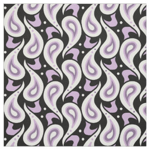 Purple, Black and White Paisley Geometric Pattern Fabric