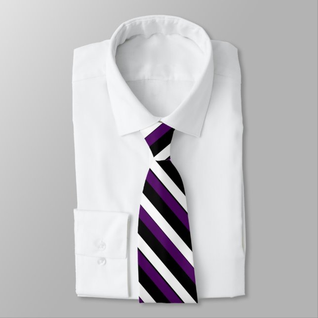Purple Black and White University Stripe Tie (Tied)