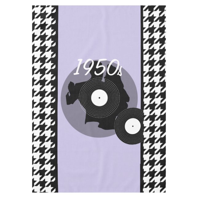 Purple, black, and white vintage chequered tablecloth (Front)