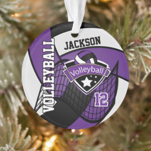 Purple, Black and White Volleyball  🏐❤ Ornament