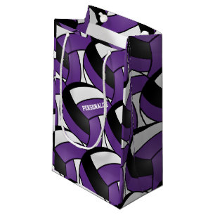 Purple, Black and White Volleyballs Small Gift Bag