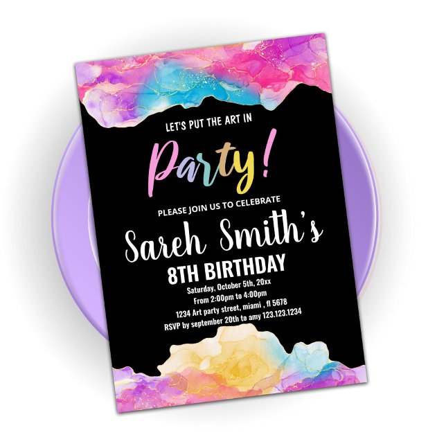 Purple Black Art in Party Paint Birthday Invitation (Creator Uploaded)
