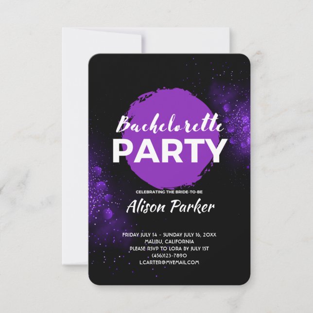 Purple Black Bachelorette Party Invitation (Front)