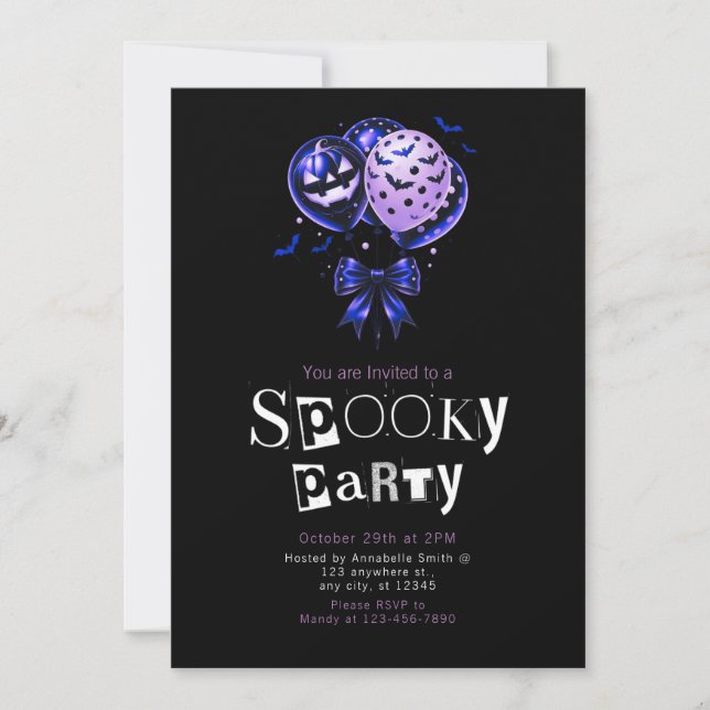 Purple Black Balloons Modern Minimalist Halloween Invitation (Front)