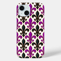 Purple Black Baroque Fleur-de-lis Pattern Design