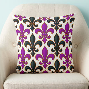 Purple Black Baroque Fleur-de-lis Pattern Design  Cushion