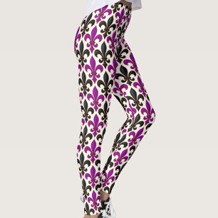 Purple Black Baroque Fleur-de-lis Pattern Design Leggings
