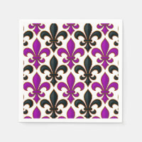 Purple Black Baroque Fleur-de-lis Pattern Design 