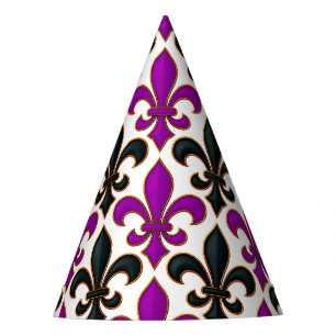 Purple Black Baroque Fleur-de-lis Pattern Design  Party Hat