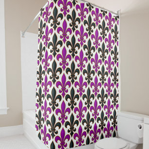 Purple Black Baroque Fleur-de-lis Pattern Design Shower Curtain