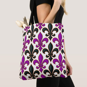 Purple Black Baroque Fleur-de-lis Pattern Design  Tote Bag