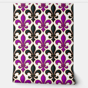 Purple Black Baroque Fleur-de-lis Pattern Design Wallpaper